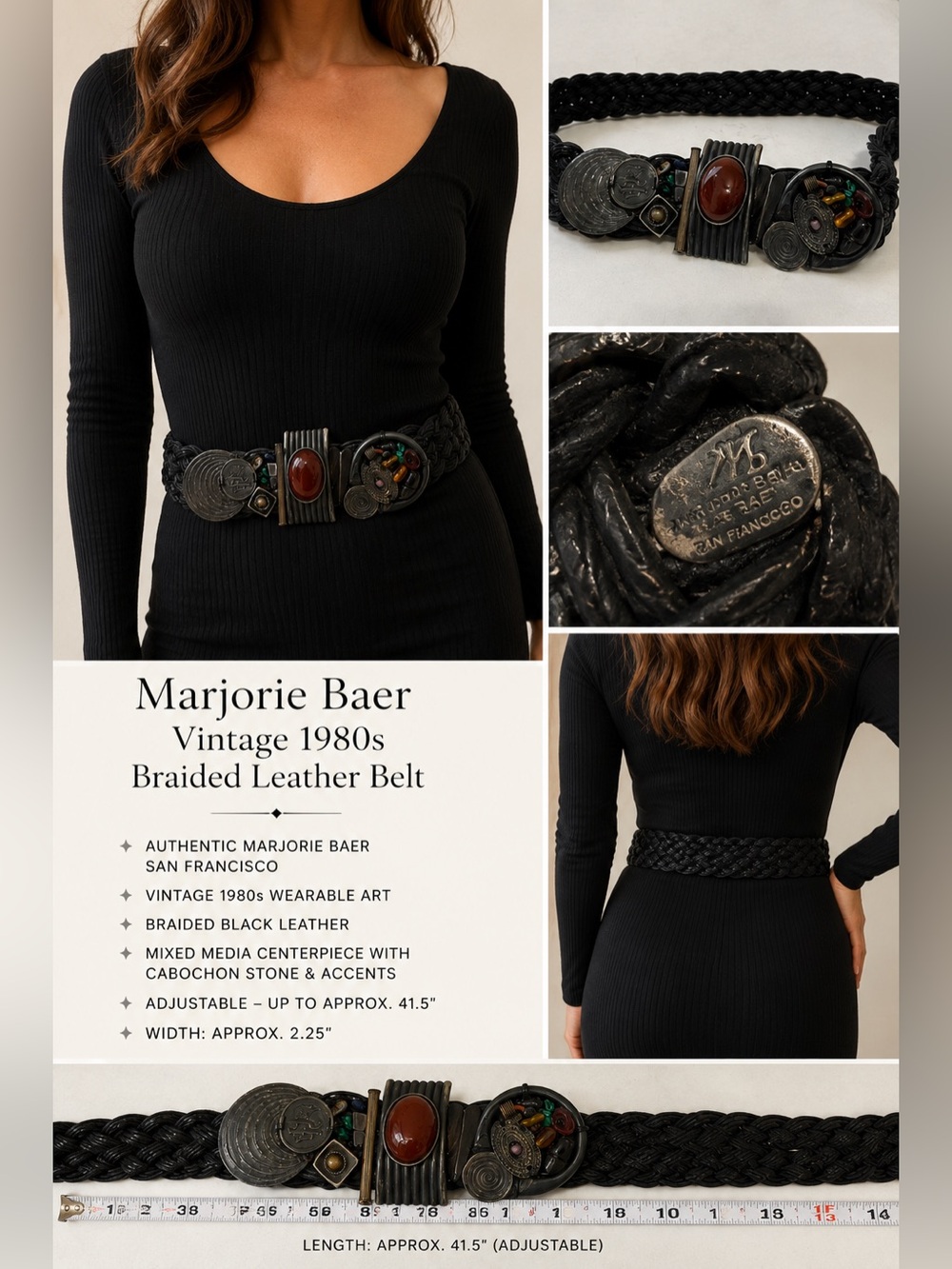 Vintage Marjorie Baer Braided Leather Statement Belt Wearable Art Adjustable